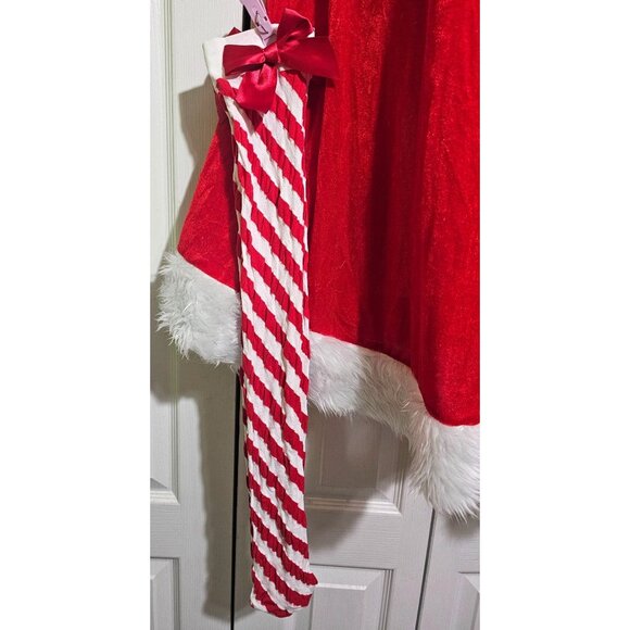 Christmas Red Poncho Candy Cane Stripe Thigh High Stockings Spencer's Santa Hat - Picture 4 of 7
